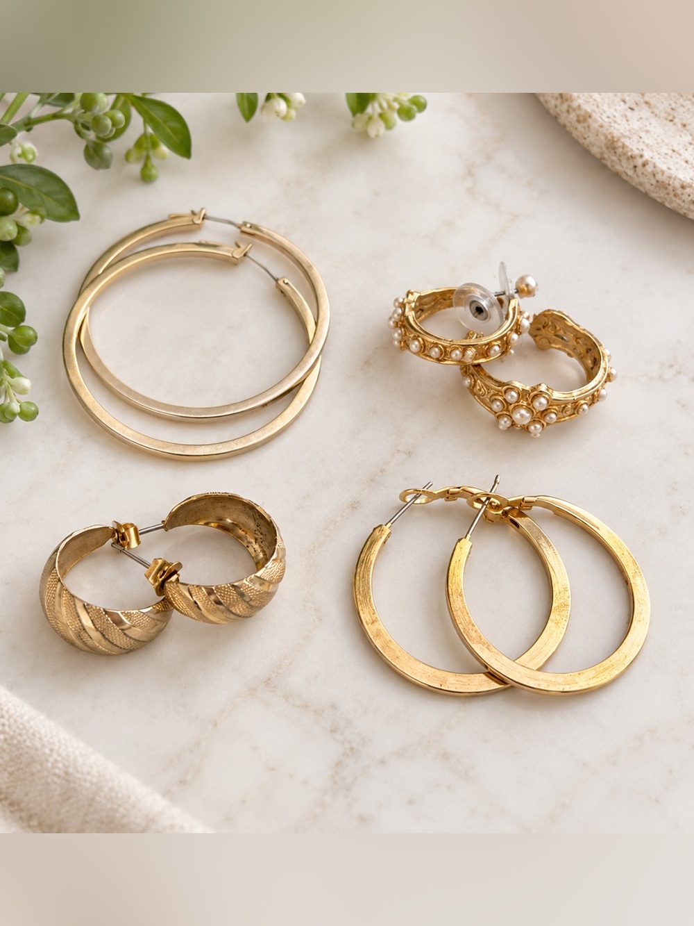 Gold Hoop Earring Set - Classic Women's Jewelry